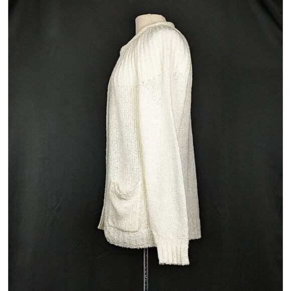 Vintage 80s Cardigan Sweater Cream Boucle Knit Open Front Pockets Size 42 L - Picture 4 of 7